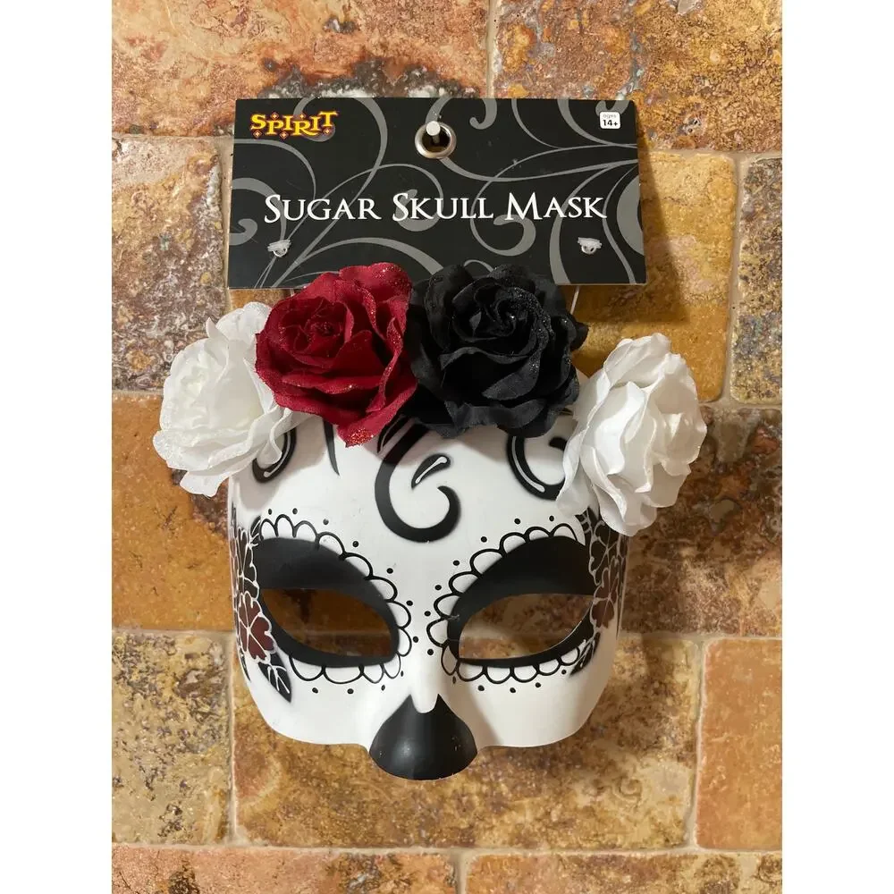 Spirit Halloween Sugar Skull Mask Floral Day of the Dead Costume NWT - Picture 2 of 8